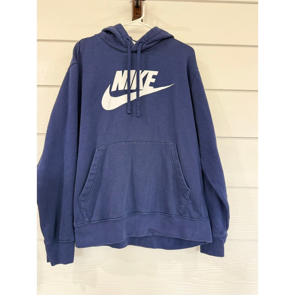 A- 87- Nike Sportswear Club Fleece Pullover Hoodie Midnight Navy Mens Large